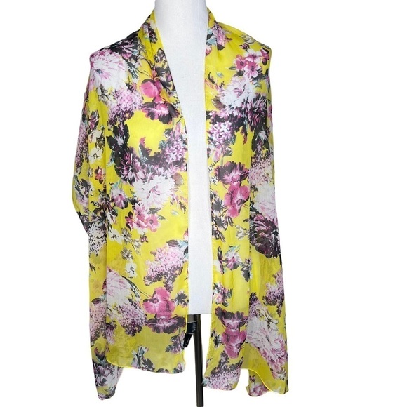 Cejon Women’s Yellow Floral Print Lightweight Oversized Spring Summer Scarf Wrap - Picture 1 of 13